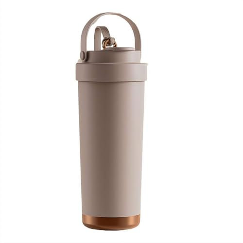 Travel Mug with Handle 24oz 750ml Double Wall Ceramic Stainless Steel Insulated Water Bottles Tumbler with Straw 2-in-1 Leakproof Lid for Cold and Hot Drinks Portable Travel Coffee Mug