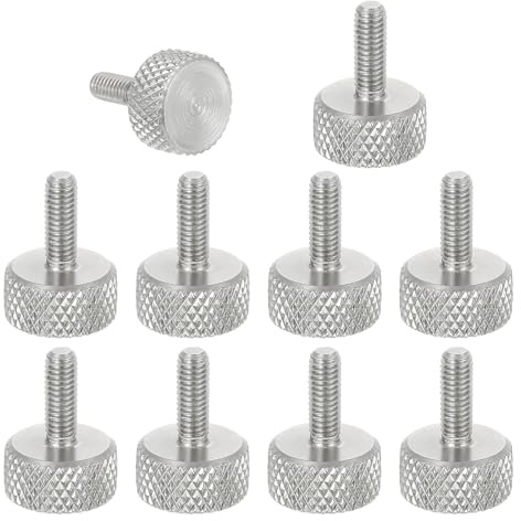 sourcing map Lot de 10 vis moletées M3 x 8 mm, vis moletées à tête plate en acier inoxydable 304, boulons à tête moletée métrique, boutons de serrage, 10 mm de diamètre