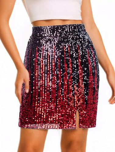 Paillettenrock, glitzernd, hohe Taille, dehnbar, figurbetont, Minirock, Party, Ausgehen, Clubwear für Damen