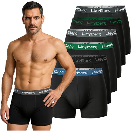HøyBerg Herren Boxershorts 6er Pack, Bequeme Baumwollunterhosen mit Stretch – Scandinavian Style (Gr. M-2XL)