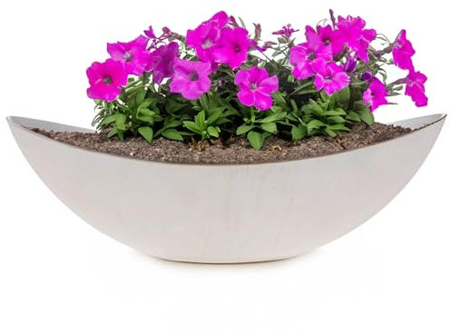 matches21 HOME & HOBBY Ovale Pflanzschale als große 55 cm Vintage Outdoor Deko-Schale Creme-Weiss glänzend