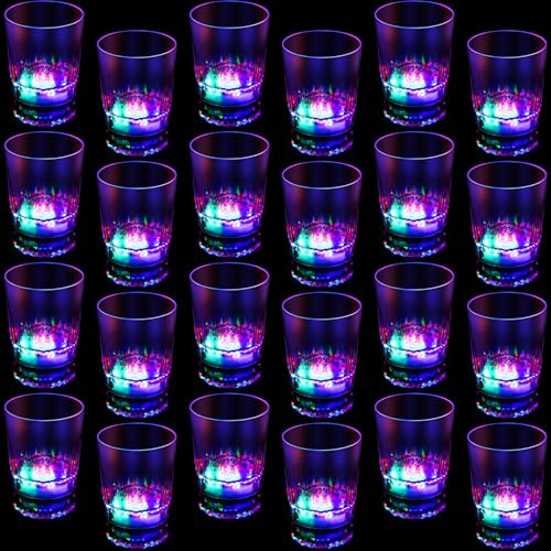 24 Stück leuchtende Schnapsgläser für Erwachsene, LED-Blinkbecher, Kunststoff, blinkende Barware, leuchtet im Dunkeln, Partyzubehör für Nachtclub, Bar, Geburtstag, Hochzeit, Disco