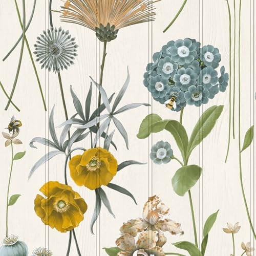 SOPHIE LAURENCE White Green Floral Wallpaper Beaded Wood Panel Effect Bees Smooth Finish Bedroom Feature