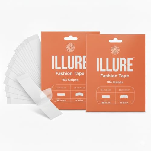 ILLURE Fashion Tape | Doppelseitiges Body Tape für Kleidung | Transparent & Hautfreundlich | Fashion Tape Doppelseitig (208 Stück, Transparent)