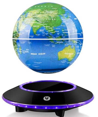 DIDWI Schwebender Globus mit mehrfarbigem LED-Licht, magnetisch schwebende Weltkarten-Globen, 360-Grad-Drehfunktion, Stimmungslampe, Nachtlicht für Zimmer, Schreibtischdekoration, Weihnachtsgeschenke