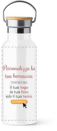 AL PRODUCTION Bottiglia Termica Doppia Parete 500ml in Acciaio Inox 304 con Tappo in Bambù – Borraccia Personalizzabile con Foto, Testo o Logo – Ecologica, Riutilizzabile, Idea Regalo Sport e Ufficio