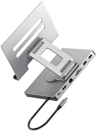 Wsdsgz Faltbarer, drehbarer Laptop-Ständer mit Typ-C-Adapter, 100 W Ladekabel, RJ45-Netzwerkanschluss, 3,5 mm Anschluss, Wärmeableitung, rutschfest, Aluminiumlegierung, tragbarer USB-Adapter