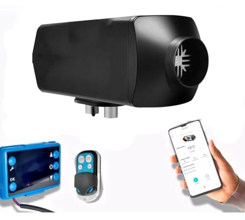 WUGMCNFBC Chauffage Diesel 2 KW, Chauffage de stationnement 12 V, Chauffage de Nuit, télécommande Intelligente avec Application Bluetooth pour Camion, Bateau, remorque, Camping-Car, Caravane, Noir