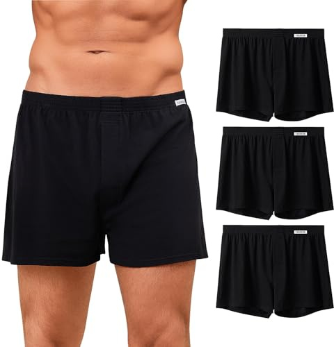 ZAKASA Mens Loose Fit Boxers: Boxers Shorts Cotton Underwear Trunks with Button Fly Breathable Underpants Tag-free