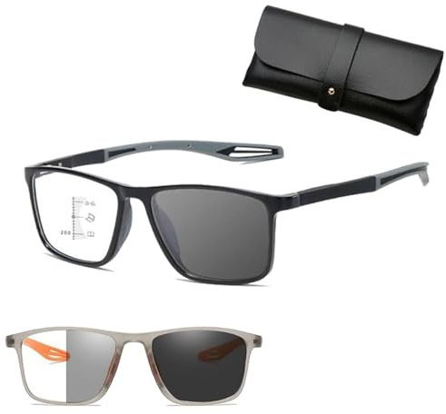 Banogalle Brille, Banogalle Automatik Brille, Intelligente Zoom Brille Automatische Fokuseinstellung, Ultraleichte Und Bequeme Anti-Blaulicht-Brille Für Presbyopie Für Nah Und Fern (Grau,2.0x)