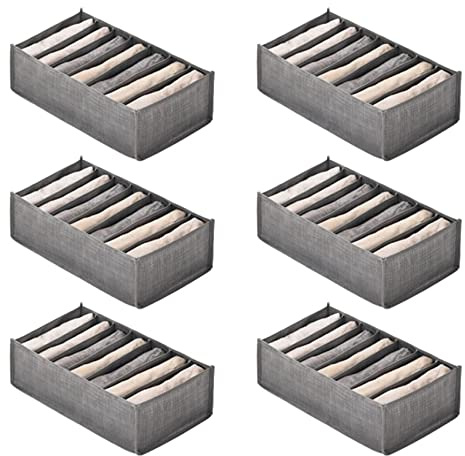 Aboiledy 6Pcs Wardrobe Storage Organiser, 7 Grids Clothes Storage Organiser Drawers, Drawer Boxes for Jeans Trousers T-Shirt Storages Boxes Organiser Cupboard Wardrobe Drawers Organiser
