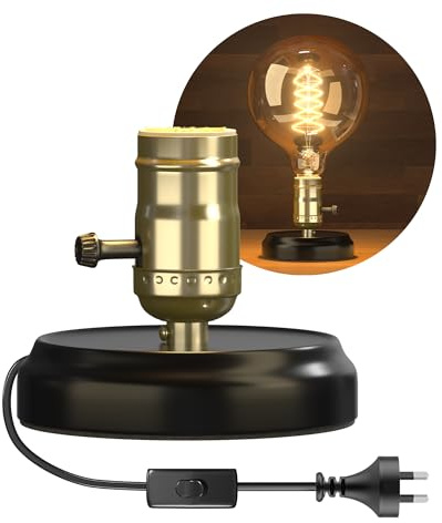 BrightWish Vintage Table Lamp Base, 12CM Black Metal Base with E27 Bulb Holder, Industrial Retro Desk Lamp Holder with Switch & Plug for Bedside, Living Room, Cafe Bar Decor, 250W Maximum(No Bulb)