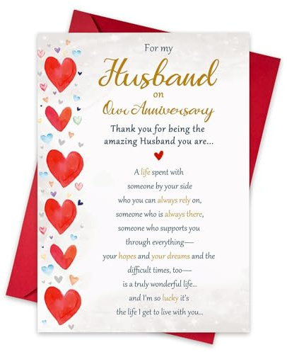 Romantic Anniversary Card with for Husband, Elegant Anniversary Card for Husband with Red Envelope, Meaningful Aniversario Gift for Him with Blank Interior