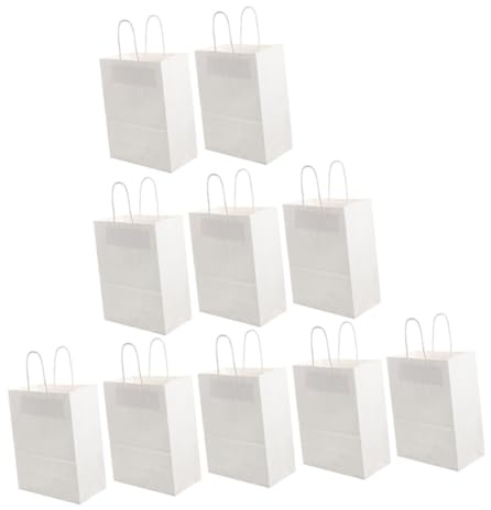 COLLBATH Weiße Papiertüten Starke Tragfähigkeit 10 Stück aus Papier mit Griffen Tragbar für Outdoor Picknick und Take out Verpackung