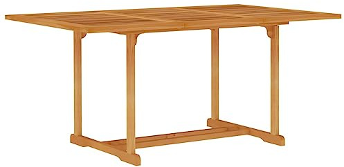 HETFTJN Table de jardin 150 x 90 x 75 cm en teck massif - Design moderne - Résistant aux intempéries - Avec trou pour parasol - Pour jardin, terrasse, balcon et salon