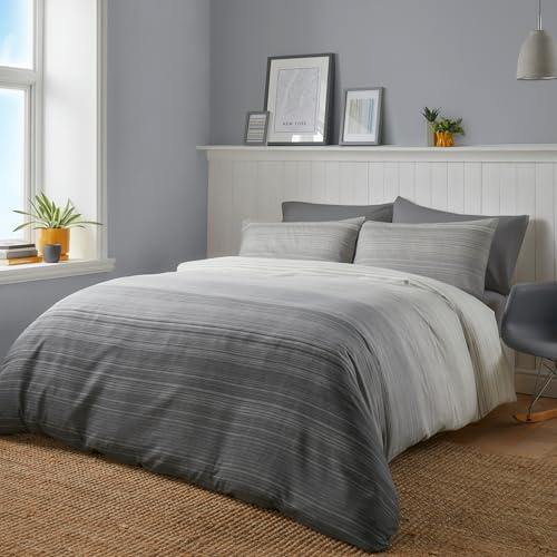 Fusion Set copripiumino moderno Antracite - Super King Size 260 x 220 cm - Include federe coordinate - Biancheria da letto double-face - Linee antracite - Biancheria da letto nautica - Tessuto morbido