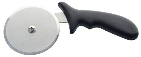 FMprofessional Pizzaschneider, Pizzaroller aus Edelstahl, robuster Küchenhelfer mit scharfem Schneiderad, Pizzamesser für dicke und dünne Pizzen (Farbe: Silber/Schwarz), Menge: 1 Stück