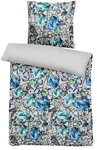 Apelt Bettwäsche, Baumwollsatin, Grau/türkis/blau, 135 x 200 x 0.2 cm, 2-Einheiten