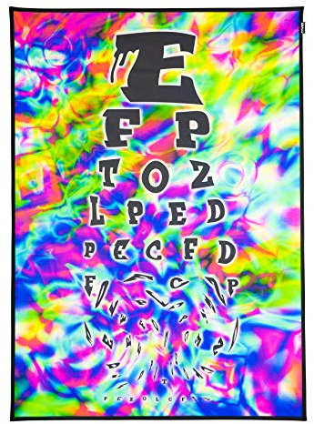 PSYWORK Schwarzlicht Stoffposter Neon | Eye Chart | 0,5 x 0,7m | UV-aktiv | fluoreszierend | Wandbehang Stoffbanner Poster Wandbild Kunstdruck Dekobild Dekoration Wandteppich
