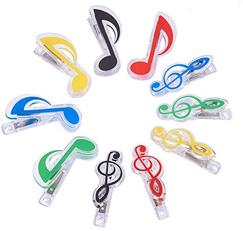 WANDIC Musiknoten-Clips, 10 Stück, Kunststoff, farbige Binder-Clips für die Organisation von Papierbüchern (2 Stile, 5 Farben)