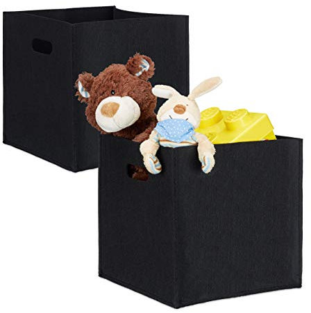 2er Set quadratische Filzkörbe, faltbar, mit 2 Trageöffnungen, schicke Regalkörbe, H x B x T: 30 x 30 x 30 cm, schwarz