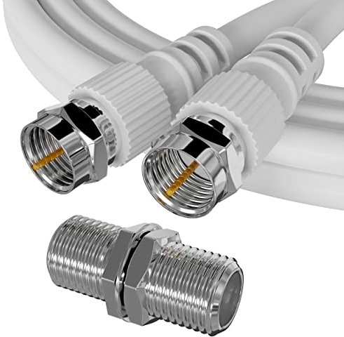 ConnectingU 5m White Satellite Coaxial Cable Kit (Virgin Media & Sky Compatible) - Male to Male Cable with F-Type Connectors Bundled with an F-Type Female to Female Coupler