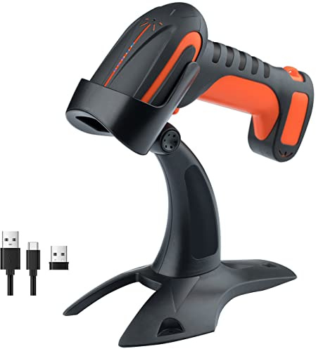 Tera Pro (Extreme Performance) Industrial Wireless Barcode Scanner 2D QR 1D Bar Code Reader 2.4G Wireless 2500mAh Compatible with Bluetooth Drop Resistant for Windows Mac Android iOS Model 8100 Orange