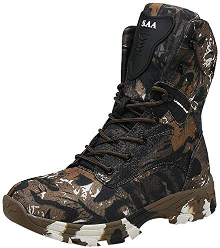 Doubjoy Scarpone da caccia per uomo, scarponcino da trekking traspirante a metà altezza Stivali mimetici Stivali tattici Q3 Scarpe mimetiche Stivali alti (42 EU,A-Brown)