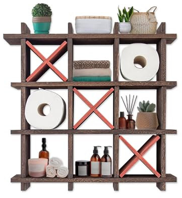 Comfify Rustikaler Tic-Tac-Toe Toilettenpapierhalter für das Badezimmer - Verspielte Ablageflächen für Toilettenpapier in Fackelbraun - Freistehende oder wandmontierte Badablagen - Braun