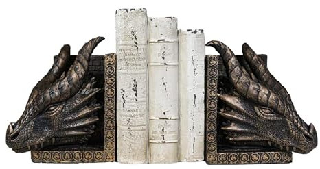 Ebros Gothic Guardians of Bibliography dreiste Zwillingsdrachenköpfe auf Pediment Buchstützen-Set Fantasy Legends Dungeons and Dragons Figuren Buchstützen Paar