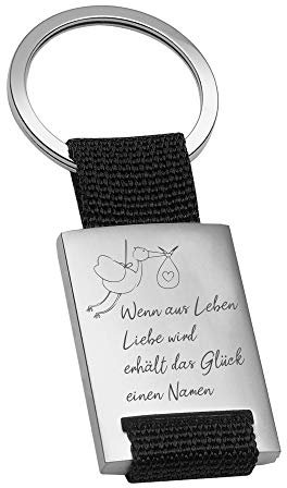 4youDesign PERSONALISIERT: Metall-SCHLÜSSELANHÄNGER -Storch- Geschenkidee für Eltern & Großeltern zur GEBURT GESCHENK Muttertag Vatertag (Storch, mitGravur)