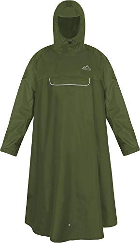 normani Unisex Regenponcho EXTRA Lang mit Ärmeln und Brusttasche für Damen und Herren - Brusttasche und 3M™ Scotchlite™ Reflektor - 100% Winddicht - 100% Wasserdicht Farbe Olive Größe S/M