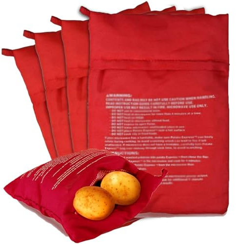 Tadpolez 5 Stück Mikrowellen Kartoffelbeutel,Potato Express Bag,Kartoffel-Kochbeutel Für Mikrowelle,Kochtasche Mikrowelle,Kartoffel Tortillas Maiskolben Express Backen Werkzeug (Rot, 22 X 19 mm)