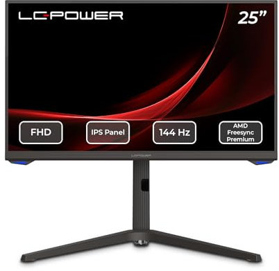 LC-POWER LC-M25-FHD-144 24,5 Gaming Monitor - Full HD 1920x1080, 144 Hz, Fast IPS, 1 ms Reaktionszeit, AMD FreeSync™ Premium, Pivot-Funktion, Pip/PbP, Höhenverstellbar, USB-C