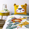 CÔTE DECO Parure de lit Enfant Réversible Lion Vert et Jaune Housse de Couette 140x200cm + 1 taie d'oreiller 63x63cm 100% Coton