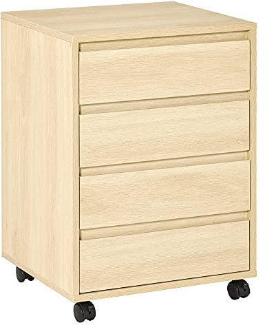 HOMCOM Caisson de bureau rangement bureau sur roulettes 4 tiroirs coulissants en bois aspect bois clair