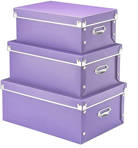 XUCHUN Purple Storage box, Office Storage File Boxes With Lids,Multiple Sizes Purple Foldable Plastic Storage Organizer for Clothes/Shoes/Office/Cosmetic