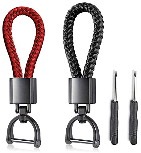 ZEACCT 2 Stück Stylischer Schlüsselanhänger Lederaccessoires Dunkelrot Geflochtenes Schlüsselanhänger, Autoschlüsselanhänger, Gewebte Leder Schlüsselbund PU Schlüsselband mit Zink-Legierung