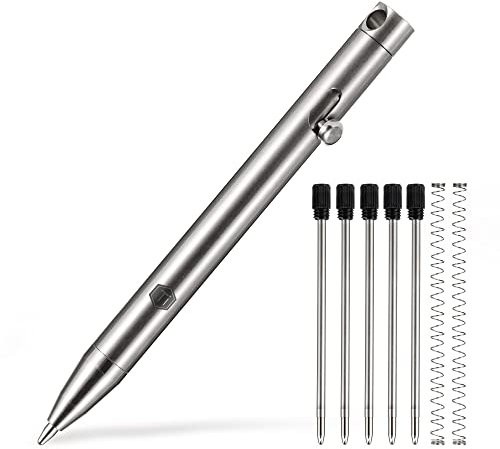 KeyUnity KP00 EDC Kugelschreiber Titan, Hochwertig Stift mit Minen, Taschenkugelschreiber für Schlüsselbund, Pen für Signatur, Schwarze Tinte (Silber)