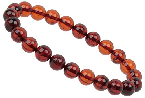 ELEDORO Echter Baltischer Bernstein Perlen Chakra Armband PowerBead Stretch Perlenarmband rotbraun