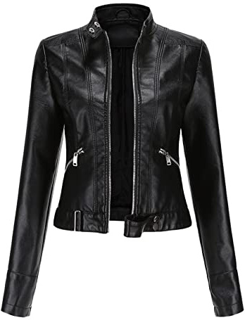 WHZXYDN Veste Courte en Cuir pour Femmes, Printemps Et Automne, Veste à Col Montant, Taille EuropéEnne, Noir, L