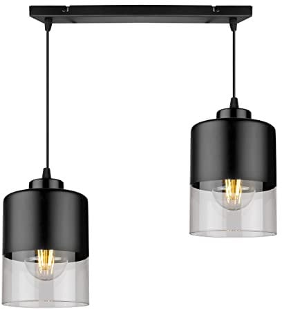 Light-Home Rome Lampenschirm Hängelampe Hängeleuchte - Deckenlampe Industrial für Wohnzimmer Schlafzimmer und Esszimmer - Pendelleuchte Glas mit Metall - 2-Flammig - Schwarz