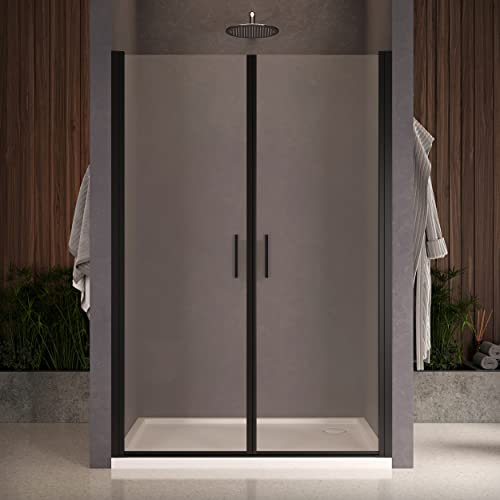 Box doccia nicchia 80 cm porta due battenti H200 cm cristallo 8mm profilo NERO OPACO ELDA