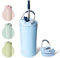 Bouteille isotherme de voyage avec paille et couvercle à double usage – Tasse à café thermique en métal – 350 ml – Bouteille à café en acier inoxydable avec poignée pour enfants (bleu)