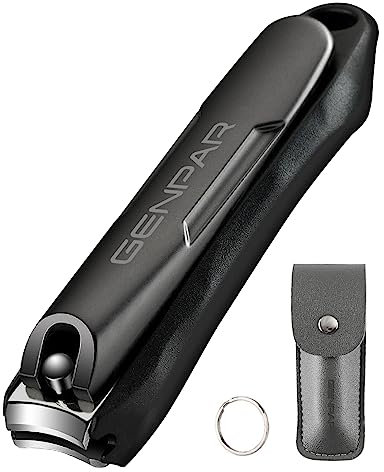 Nail Clippers with Catcher/Stainless Steel Heavy Duty Fingernail and Built-in Nail File for Men & Women/Ergonomic Handle with Wide Jaws for Thick Nails/Includes Leather Storage Bag,Key Ring.GENPAR