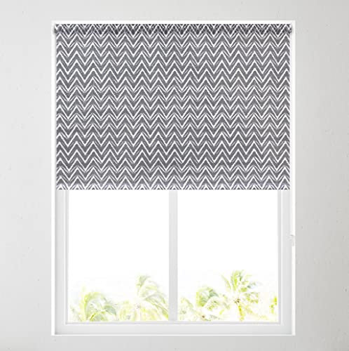 Barnes Blinds - Daylight Pattern Roller Blinds for Windows, Custom Cut to Size - Dimout Fabric Durable Fittings Easy Fit - Roller Blind Patterned (Zig Zag Charcoal 122cm)