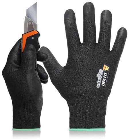 DEX FIT Gants de protection anti coupures Cru553 Niveau 5; confort 3D, prise ferme, mince et léger, compatible écrans tactiles, durable, respirant, lavable; Prime Noir 7 (S) 1 Paire