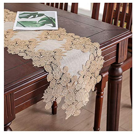 EHOMERY Tischdecken Zum Sticken Kreuzstich, Tischläufer Quadratisch Kaffee Spitze Tischläufer Polyester 35x90CM