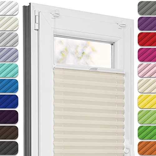Estika Plissee ohne Bohren, Premium Klemmfix - 35cm Breite x 50cm Höhe - Beige - Metal Plisseehalter ohne Bohren, Modern Sichtschutz für Fenster, Jalousien Fenster für innen