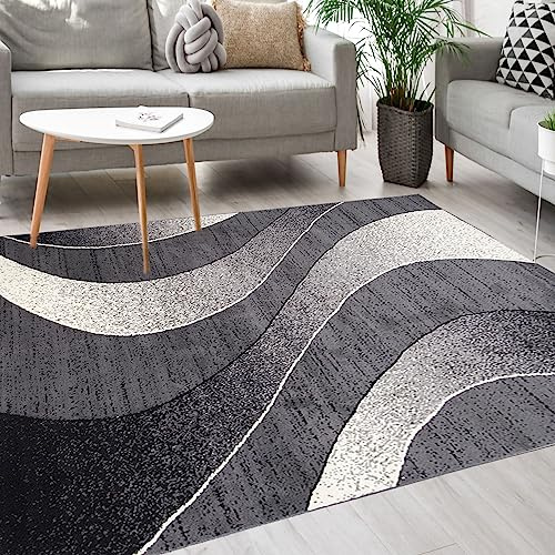 Mazovia Teppich Wohnzimmer 60x100cm Anthrazit Grau Geometrisch 90er-Retro | Teppich für Schlafzimmer Büro Esszimmer Weich Pflegeleicht Fußbodenheizungsgeeignet Reinigungsmittelbeständig Kurzflor